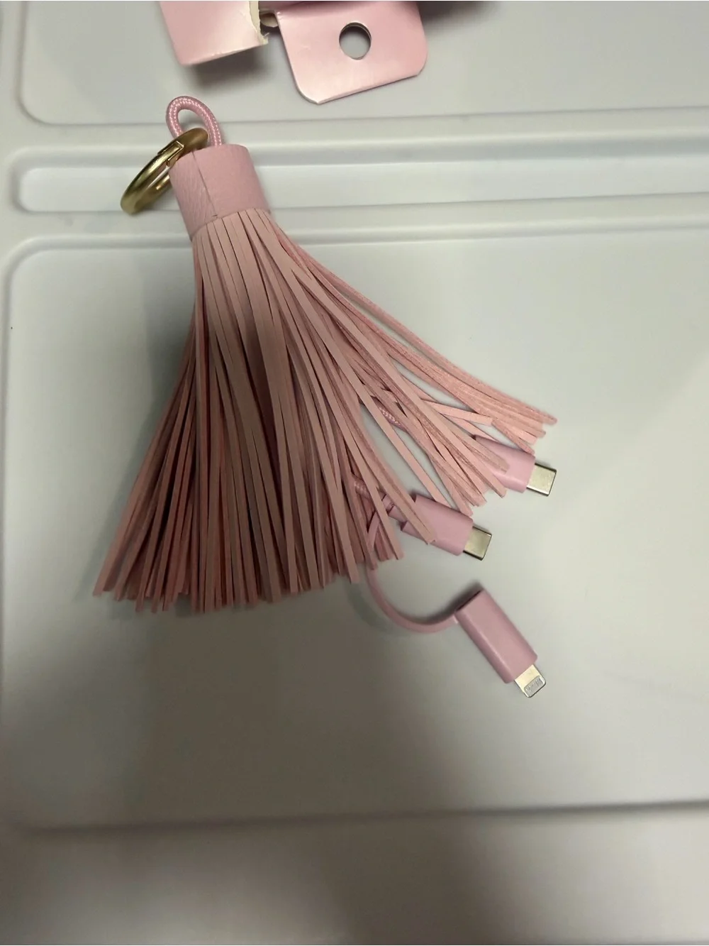 2-in-1 Tassel Keychain Cable - Pink Lightning & USB-C